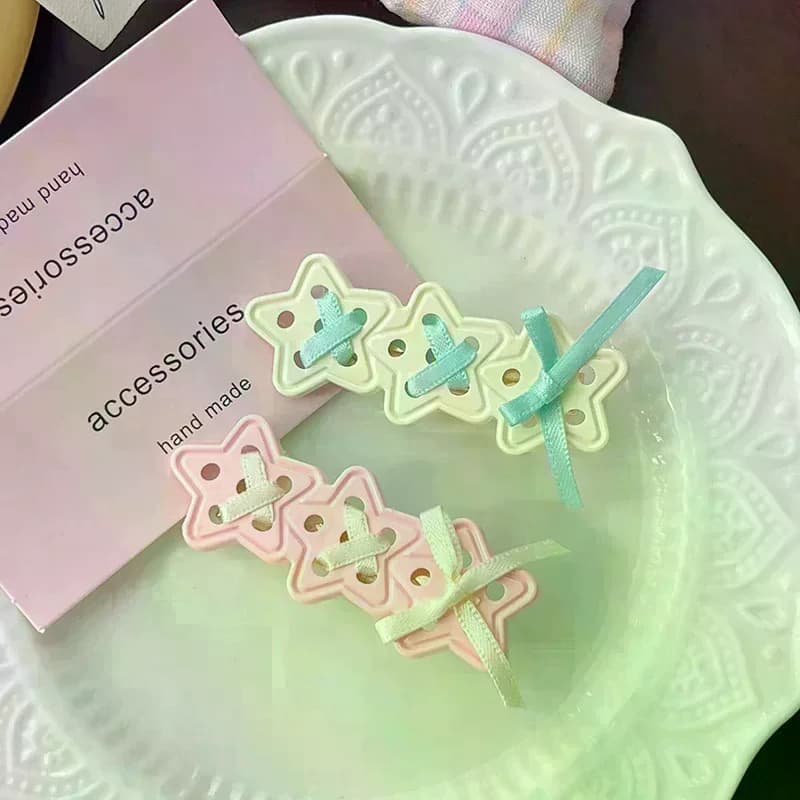 Korean Style Sweet Cool Star Ribbon Bow Hair Clip Cute Fresh Barrettes For Girls Fashion Broken Side Clips Y2k Hair Accessories