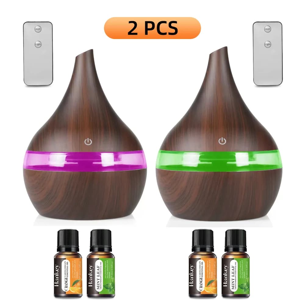 Umidificatore diffusore di oli essenziali da 2 pezzi da 300 ml Spegnimento automatico, 7 luci colorate, Aromaterapia ultra silenziosa alimentata tramite USB per il sonno,