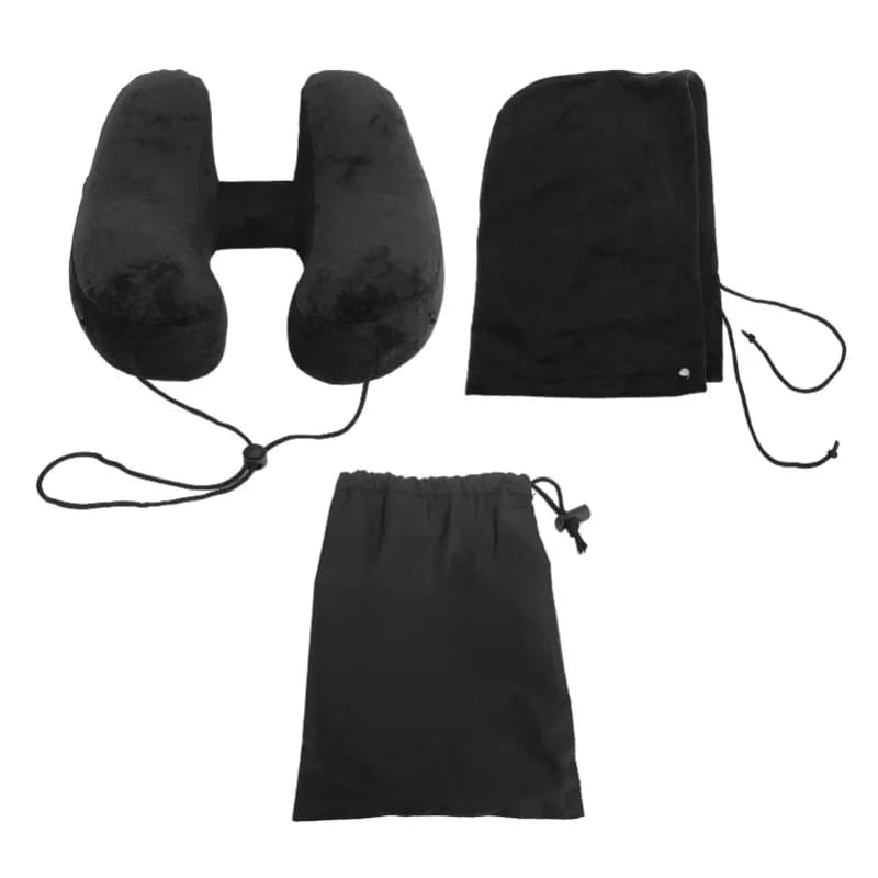 Inflatable Travel Pillow H Shaped Detachable and Washable Quick Fill with Storage Bag Pillow for Neck Chin Head Support