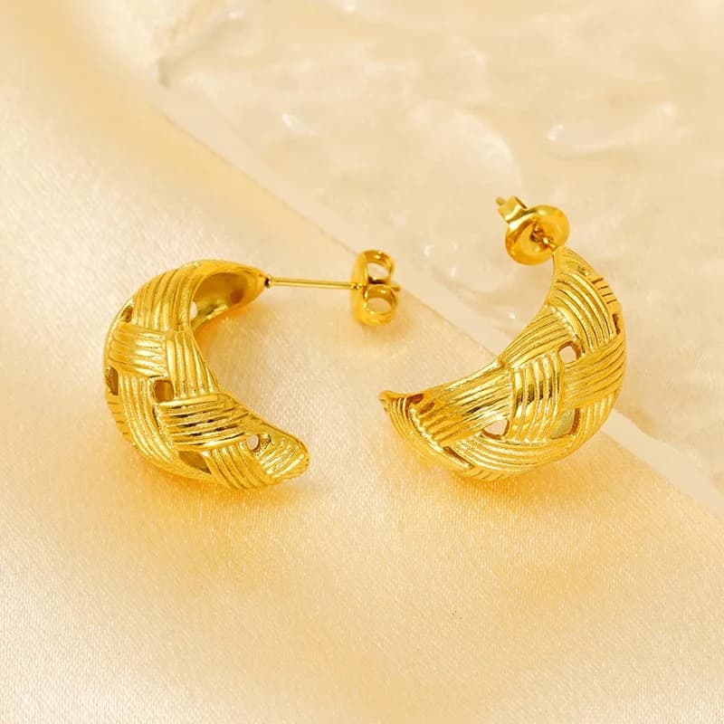 Orecchini a perno da donna in acciaio al titanio intrecciato con motivo a griglia Wind Advanced Sense, placcati, di lusso leggero, cavi, alla moda, gioielli