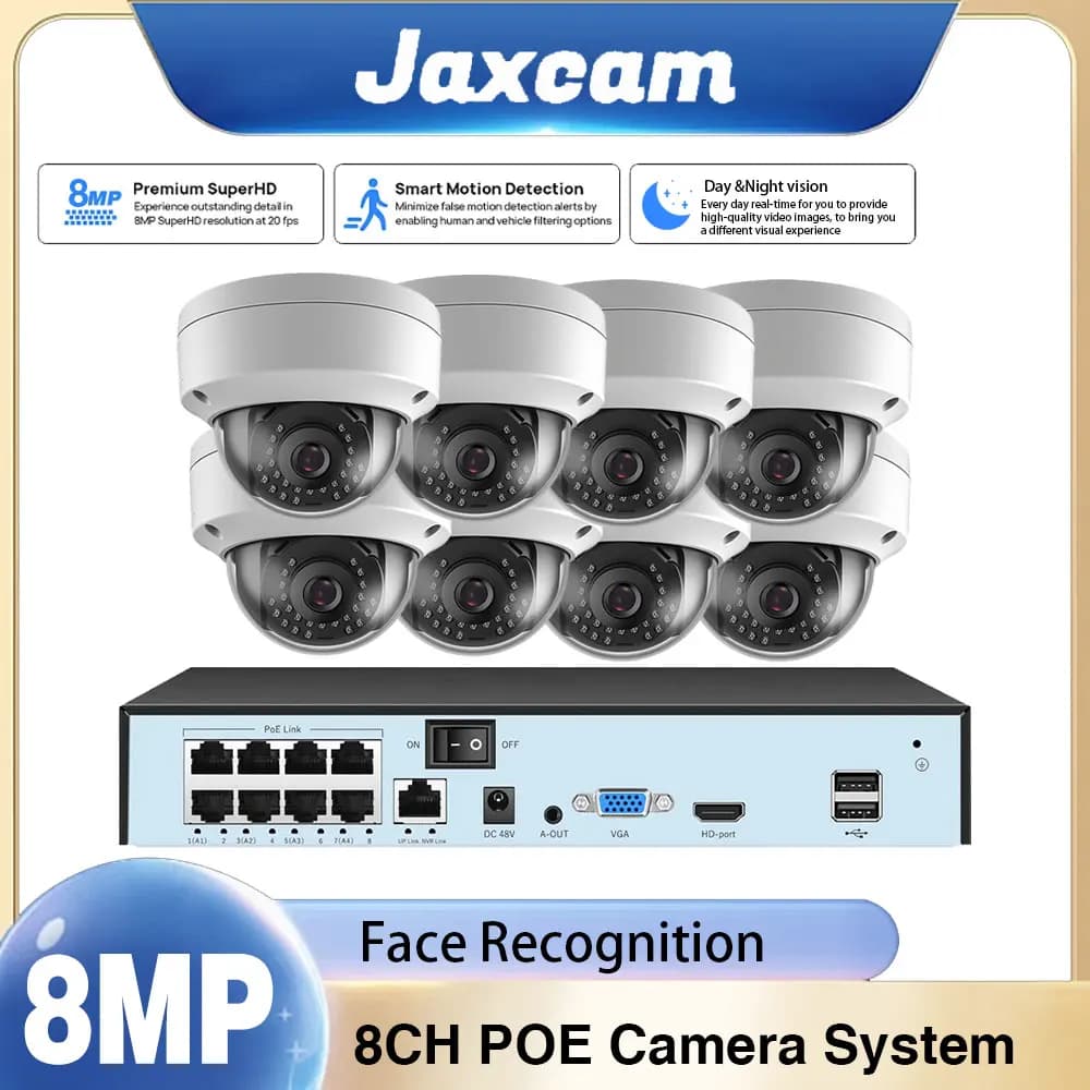Kit NVR 8MP 4K 8CH Sistema di telecamere di sicurezza POE Registrazione audio Kit di videosorveglianza CCTV antivandalismo per interni ed esterni
