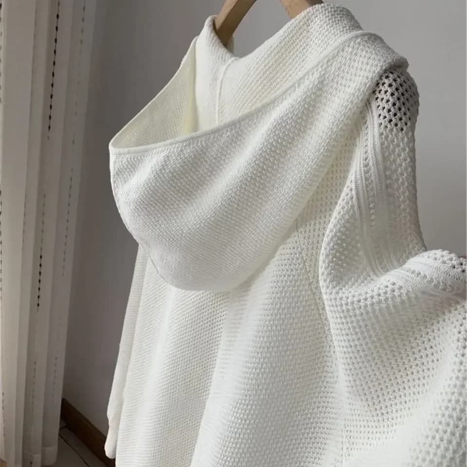 Nuove donne scava fuori maglieria con cappuccio primavera estate bianco manica lunga casual pullover allentato top maglione femminile
