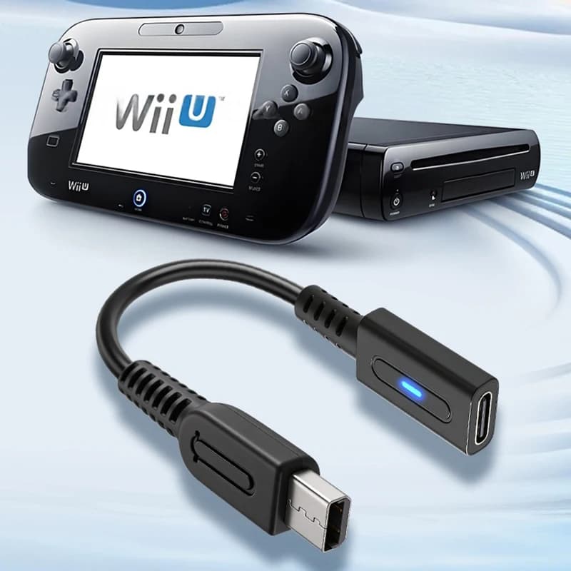 USB C charging cable for Wii U, female USB C to Type C converter, power adapter with indicator light for Nintendo Wii