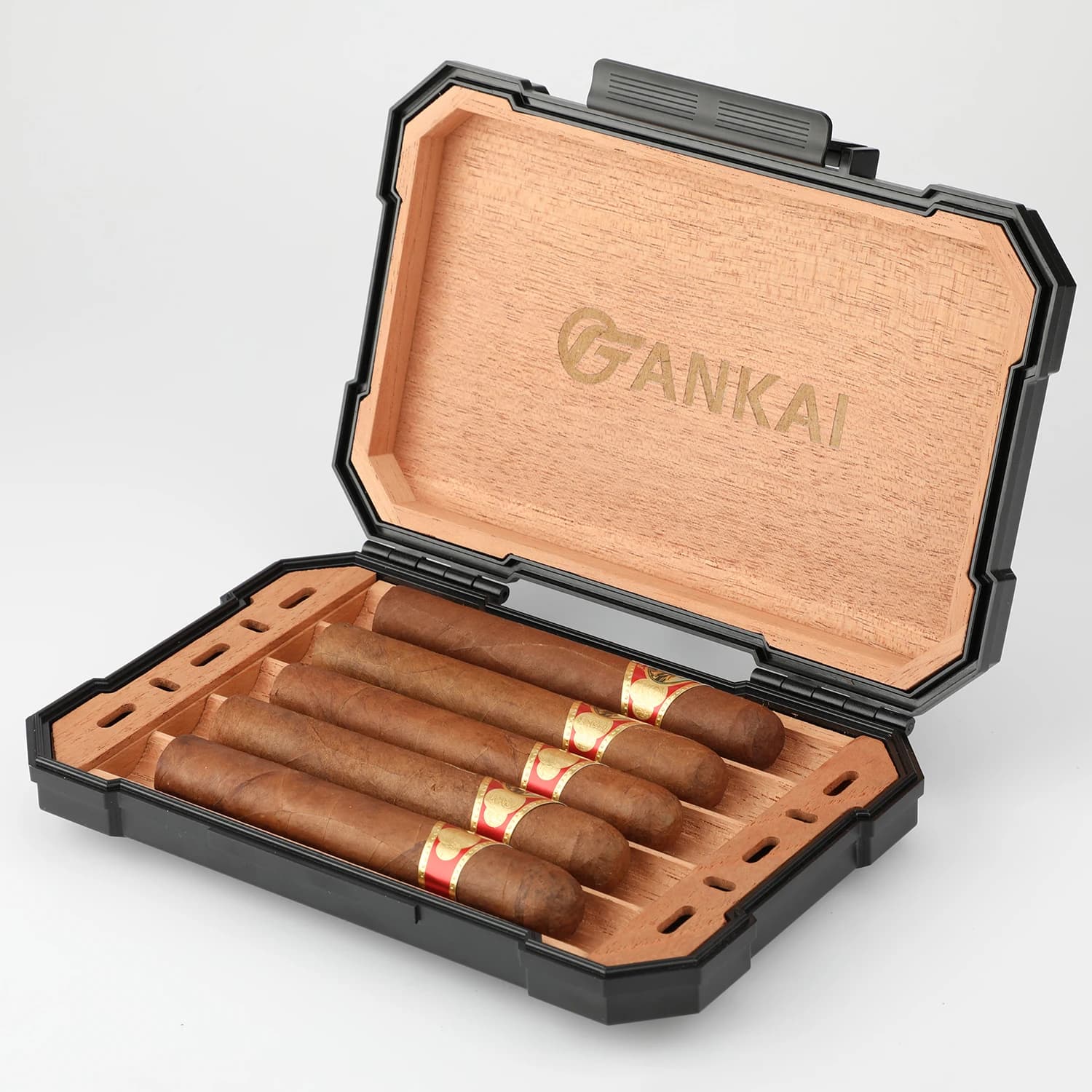 Cigar Humidor Box with Cedar Wood Travel Cigar Case with Dual Humidifier ABS Humidors Capcity for 5 Cigars