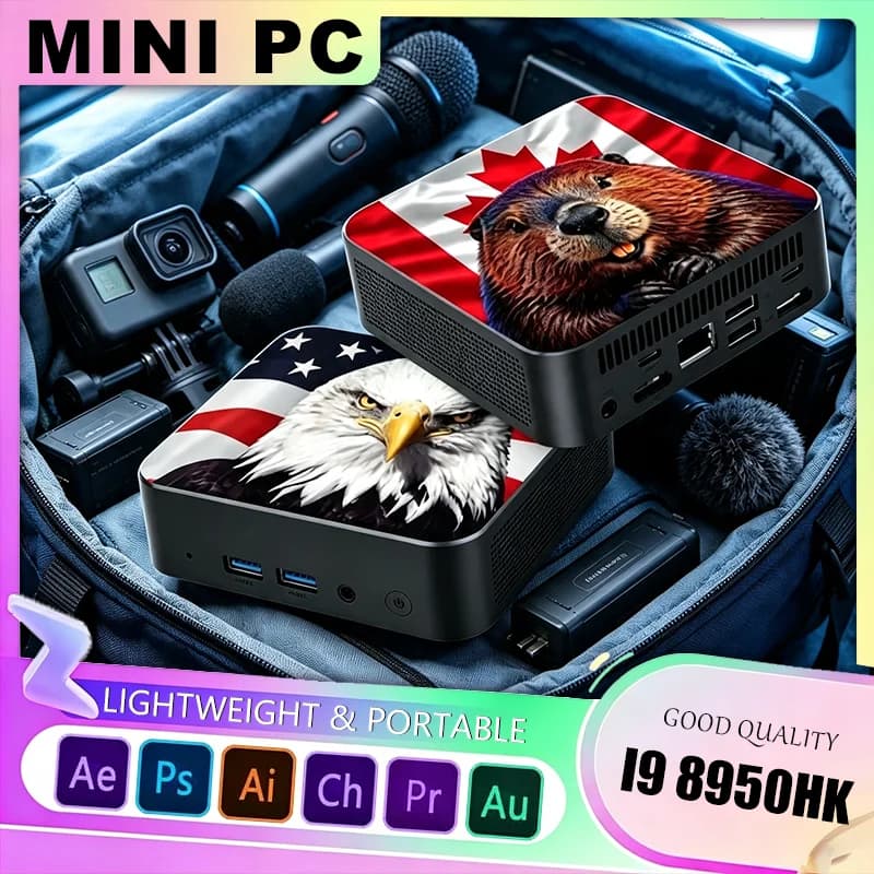 Core i9 8950HK 2026 Ultra Slim Mini PC 16GB RAM 2TB SSD USA Canada Flag Compact Desktop for Daily Study Office