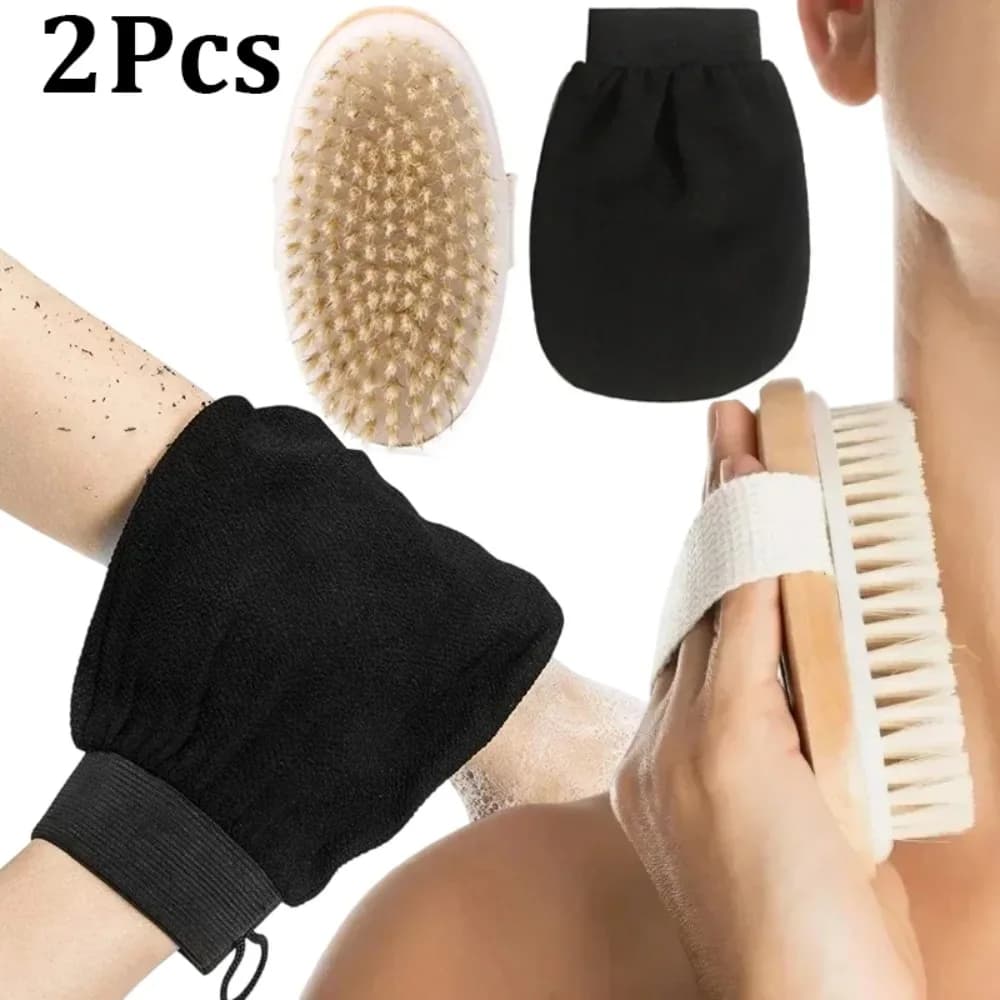 Set of 2 Soft Exfoliating Bath Brushes, Double Face Scrubbing Glove, Bubble Net, Bathroom Creative Accessories, Dry Brush, Body Scrub
