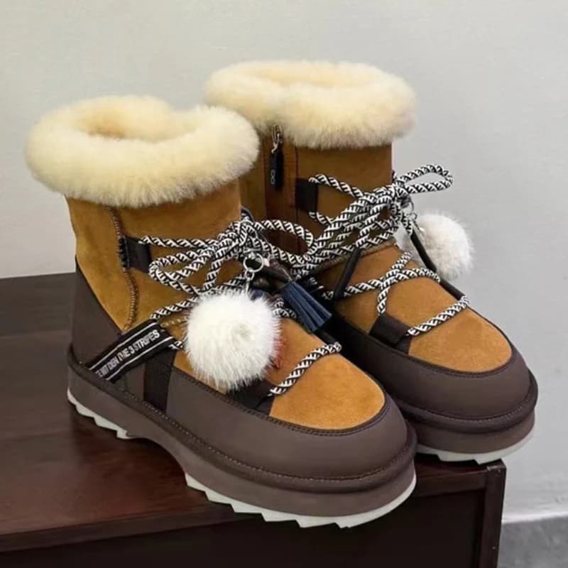 Stivali da neve caldi in peluche per le donne Scarpe sportive antiscivolo corte e spesse alla moda Stivaletti con cerniera con lacci Ciondolo con lacci con suola spessa