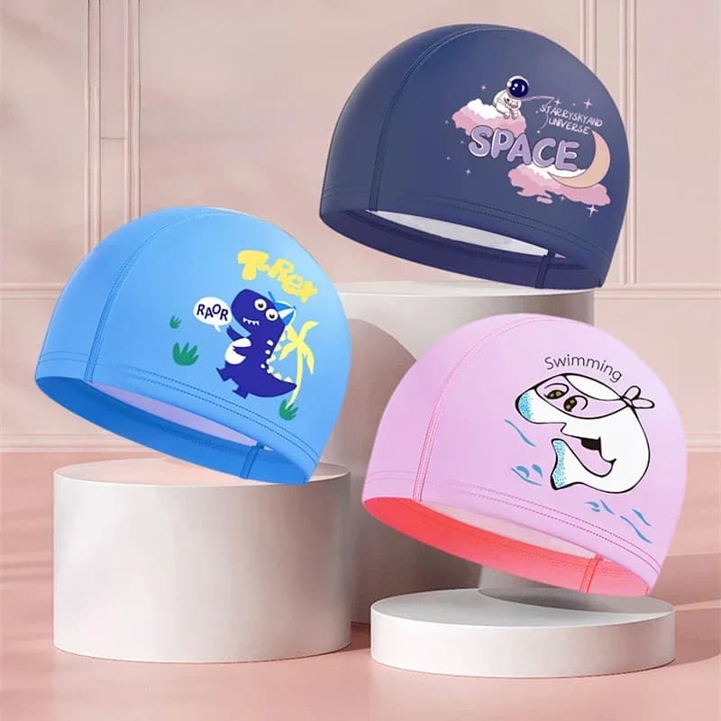 New cute cartoon swim cap for kids boys girls waterproof soft hair long protection for kids swim head