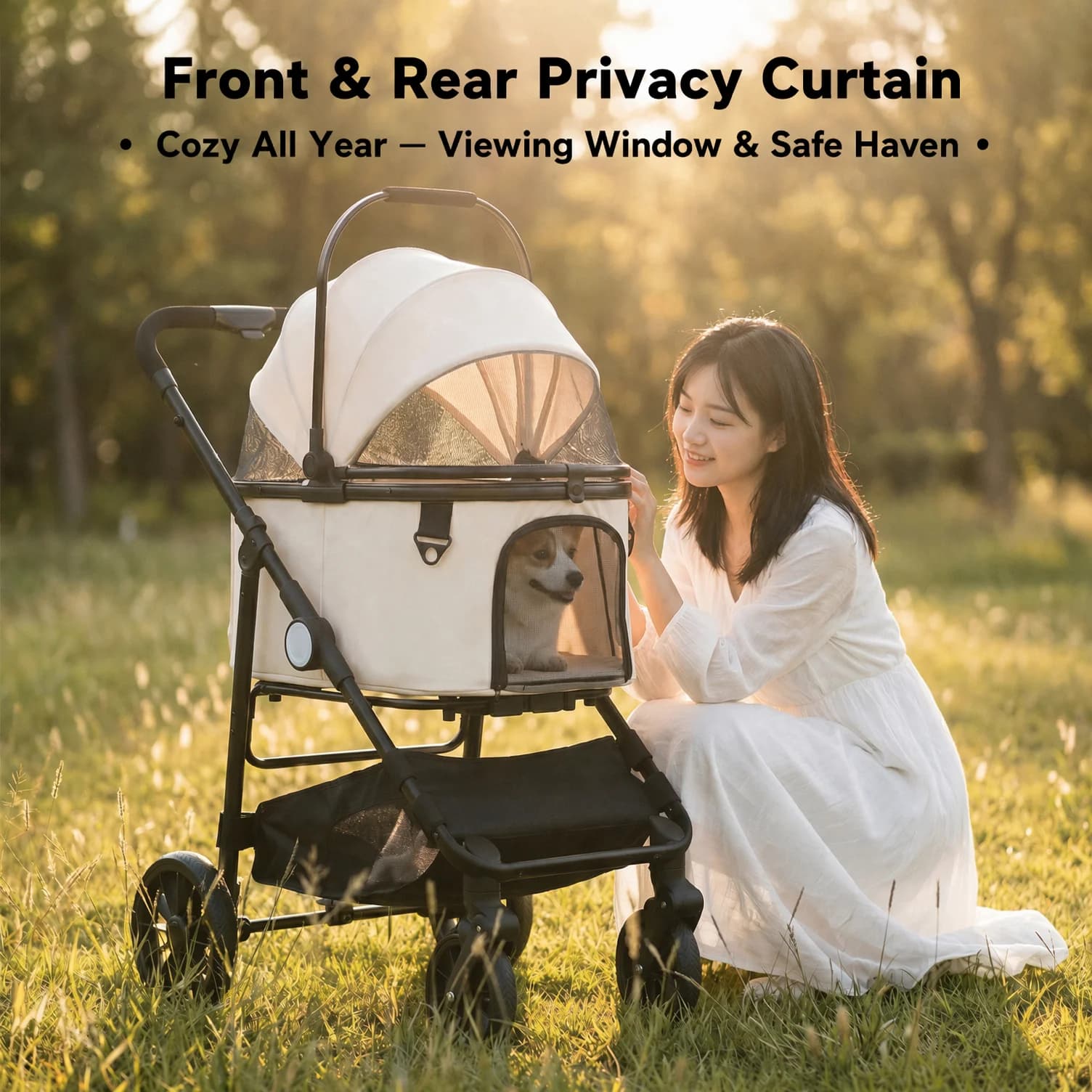 Foldable Pet Stroller With Detachable Airline Carrier, 25kg Capacity For Small Dogs & Cats, 4-Wheel Shock-Absorbing
