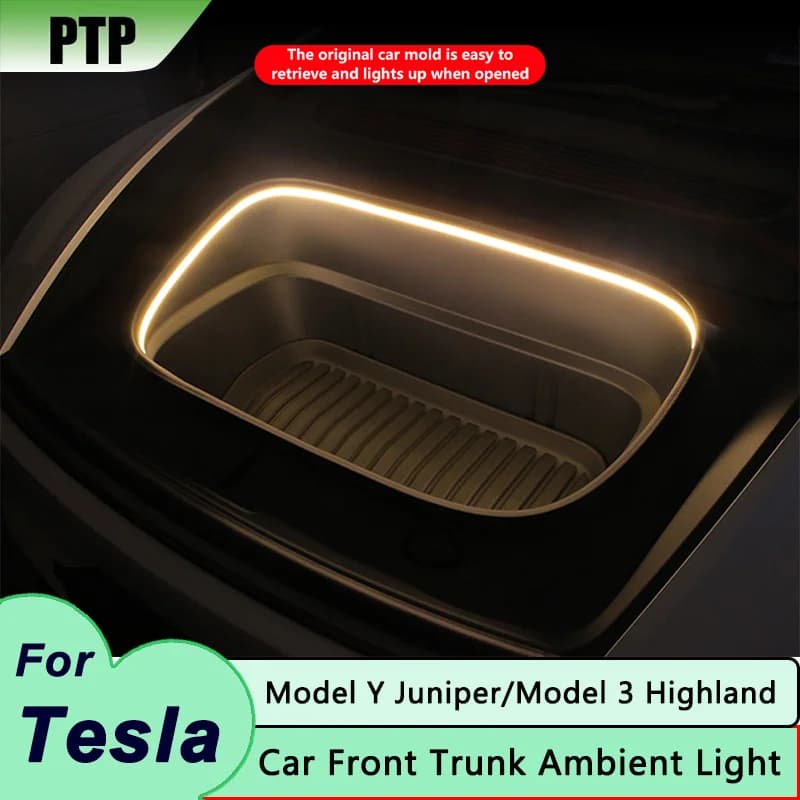 Striscia Luminosa per Frunk Tesla Model 3 Highland 2024, Illuminazione Ambientale LED per Bagagliaio Anteriore, Accessori Interni per Model Y Juniper 2025