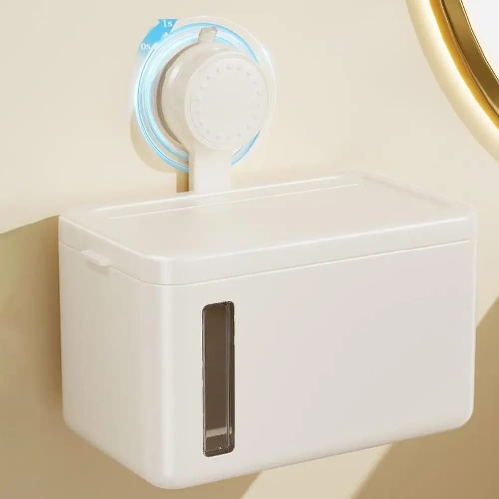 Punch Free Suction Cup Toilet Paper Holder Detachable Large Capacity Toilet Tissue Box Plastic Wall Mounted Napkin Storage Box