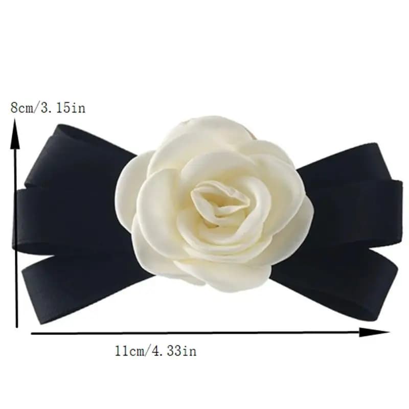 Fermaglio per capelli a fiocco Camelia Bianco e Nero, Clip per capelli alla francese da donna, Elegante fermaglio a squalo di alta gamma, Accessori per capelli per lutto/funerale