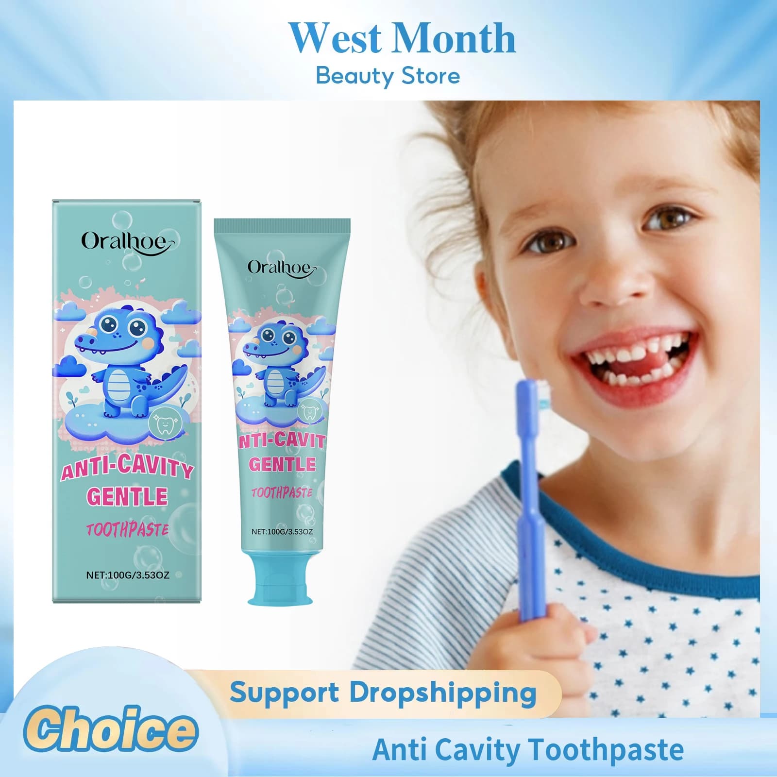 Dentifricio per bambini Rimuovi placca Smacchiatore per denti gialli Migliora l'alitosi Pulizia orale Sbiancamento Cura dentale fresca per bambini