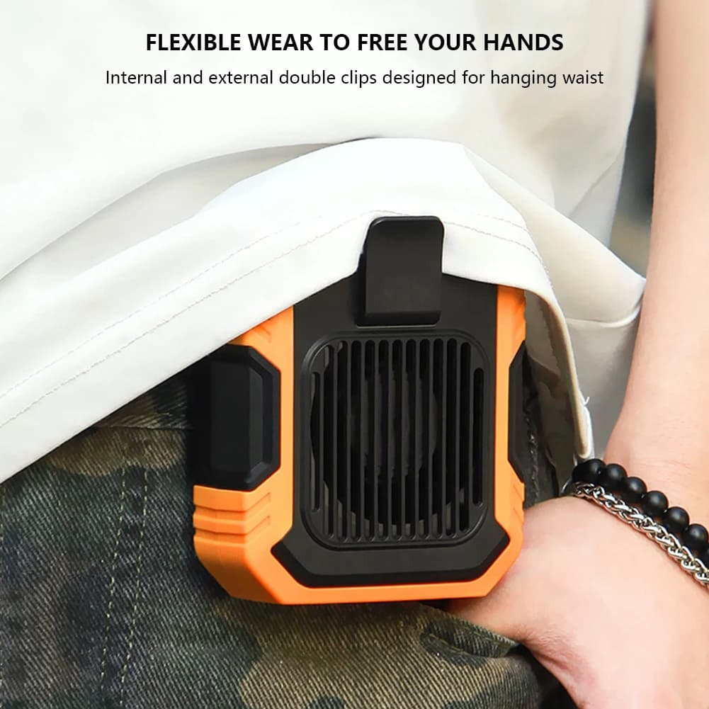 Ventilatore Portatile Mini da Cintura USB Ricaricabile 4000mAh con Clip, Ventilatore Elettrico di Emergenza con Power Bank, Senza Pale per Esterni