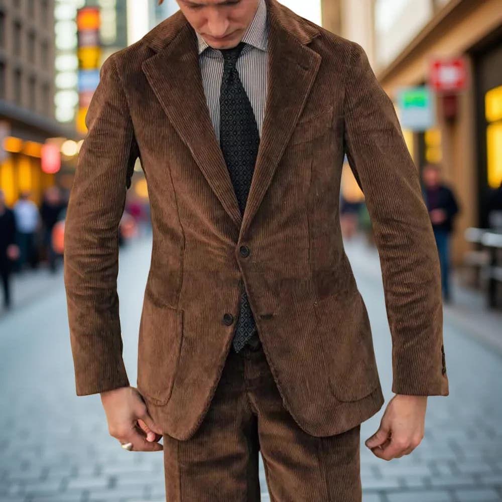 Abiti da uomo in velluto a coste per feste aziendali Set da 2 pezzi Smoking da sposo per matrimonio su misura Giacca da abito formale slim fit con pantaloni