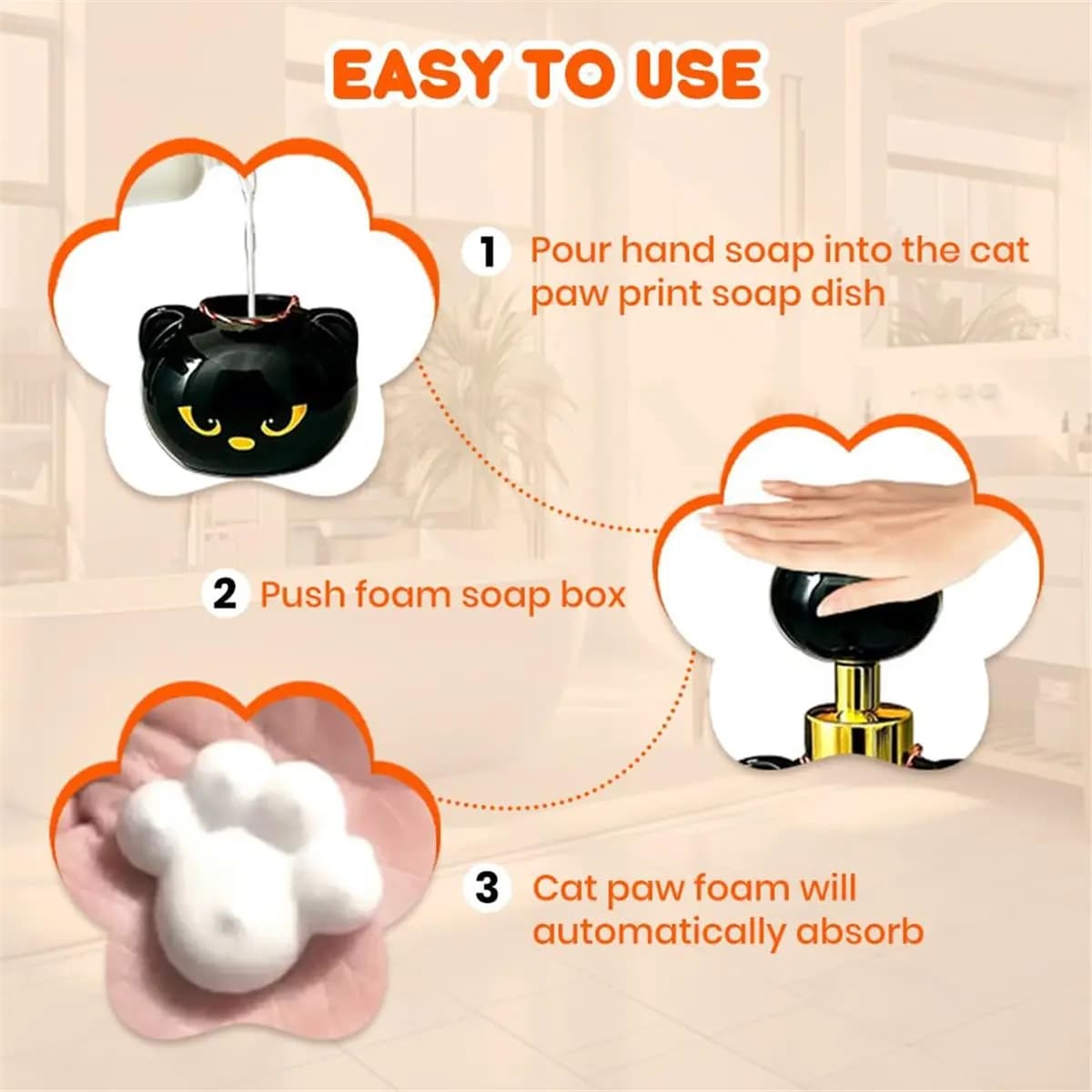 Simpatico dispenser di sapone in schiuma per gatti, bottiglia con pompa schiumogena per gatti crea schiuma a forma di artiglio, pompe per sapone schiumogeno con fiori di artiglio di gatto