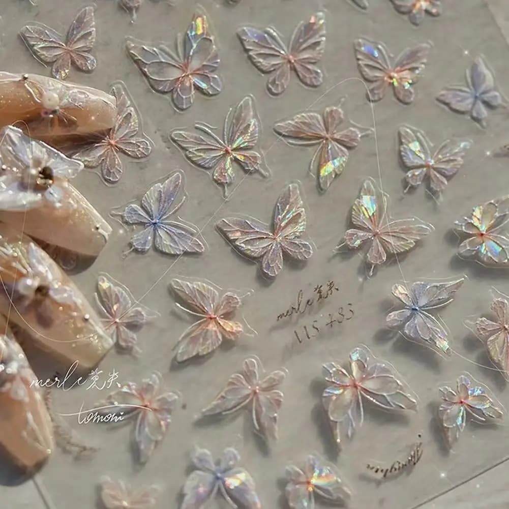 Adesivi per unghie con farfalla perlescente Decalcomanie per ali iridescenti per unghie, Decalcomanie per decorazioni per unghie Kawaii per manicure con punte per unghie