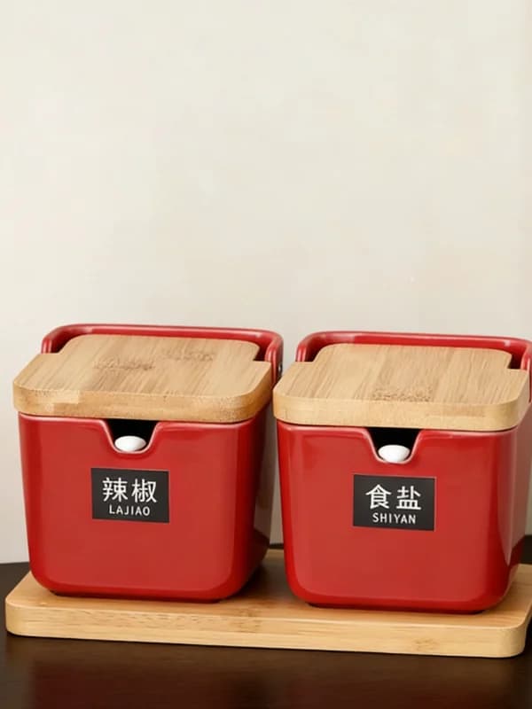 Set di Contenitori in Ceramica Stile Giapponese per Cucina, Scatola Quadrata a Doppio Scomparto per Spezie, Uso Domestico, Contenitore per Pepe Piccante e Sale