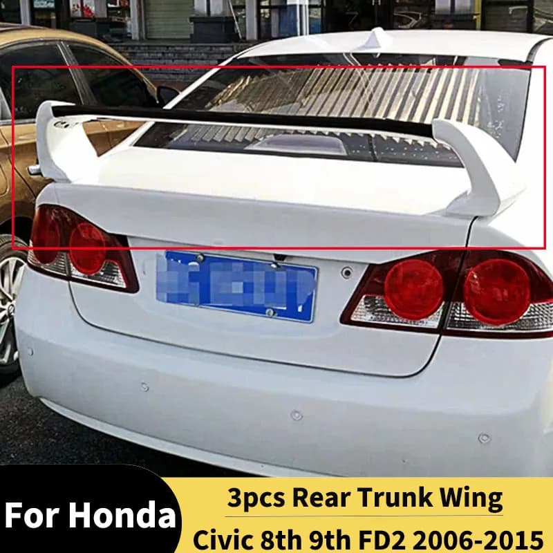 Set di 3 Spoiler Posteriori per Honda Civic 8a e 9a Generazione FD2 2006-2015, Ala Fissa per Tuning, Diffusore per Carrozzeria