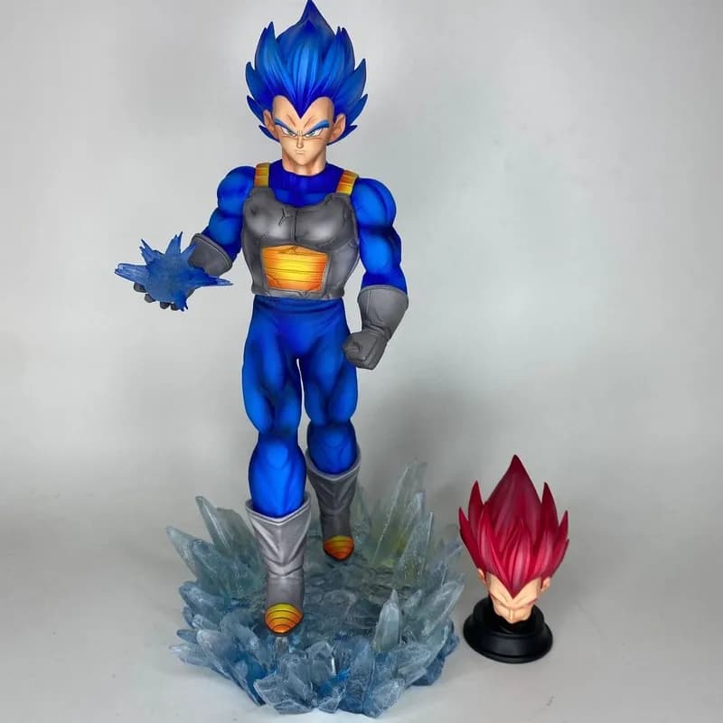 Dragon Ball Super Saiyan Vegeta Action Figure con Doppia Testa Scultorea, Capelli Blu e Rossi, Decorazione per PC Desktop, Giocattolo in Scatola per Appassionati di Anime