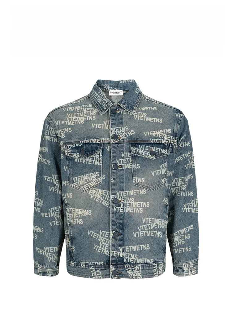 BAIRBAOLIY2025 New Premium Letter Print Men's Denim Jacket High Street Style Fashion Urban Cotton Polyester Blend Outerwear