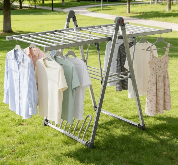 Stendibiancheria Elettrico Pieghevole in Metallo con Design Richiudibile per Bagno e Esterni