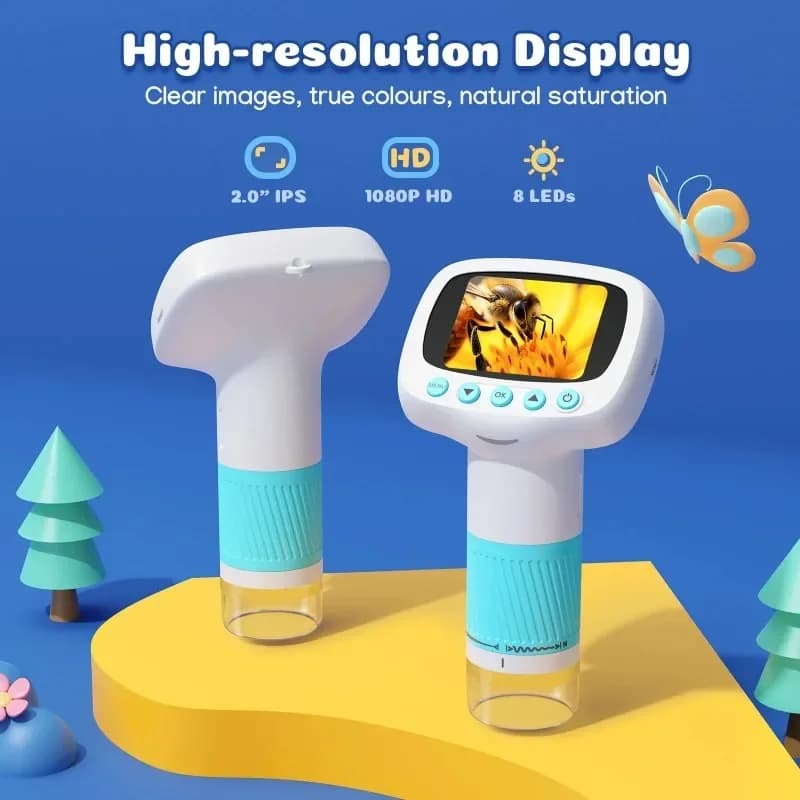 2.0 inch Microscope for Kids & Video Camera Microscope with Alarm Clock 1000X STEM Educational Toy Birthday for Boys and Girls