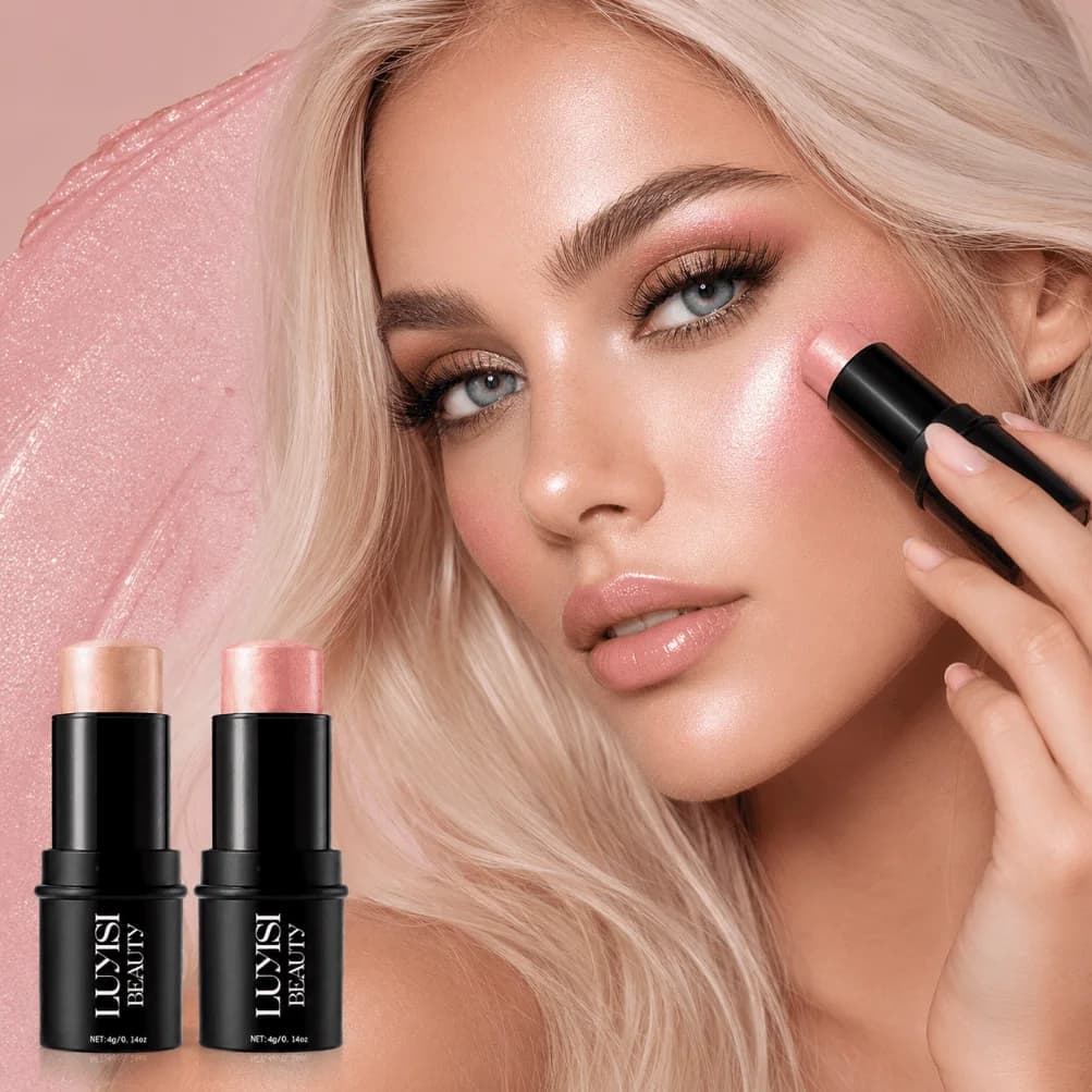 2 Colors Cream Facial Highlighter Makeup Stick,Champagne&Pink,himmer Illuminator for Cheeks,Nose Brow Bone,Long Lasting Beauty