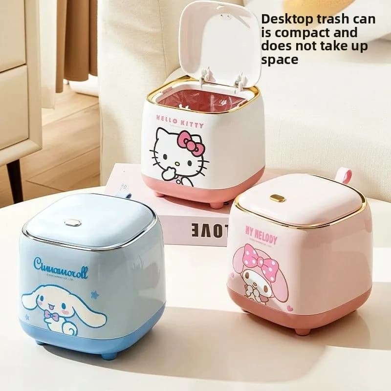 Cute Cartoon Hello Kitty My Melody Desktop Mini Trash Can for Office Dormitory Home Use Covered Press Wastebasket Holiday Gift