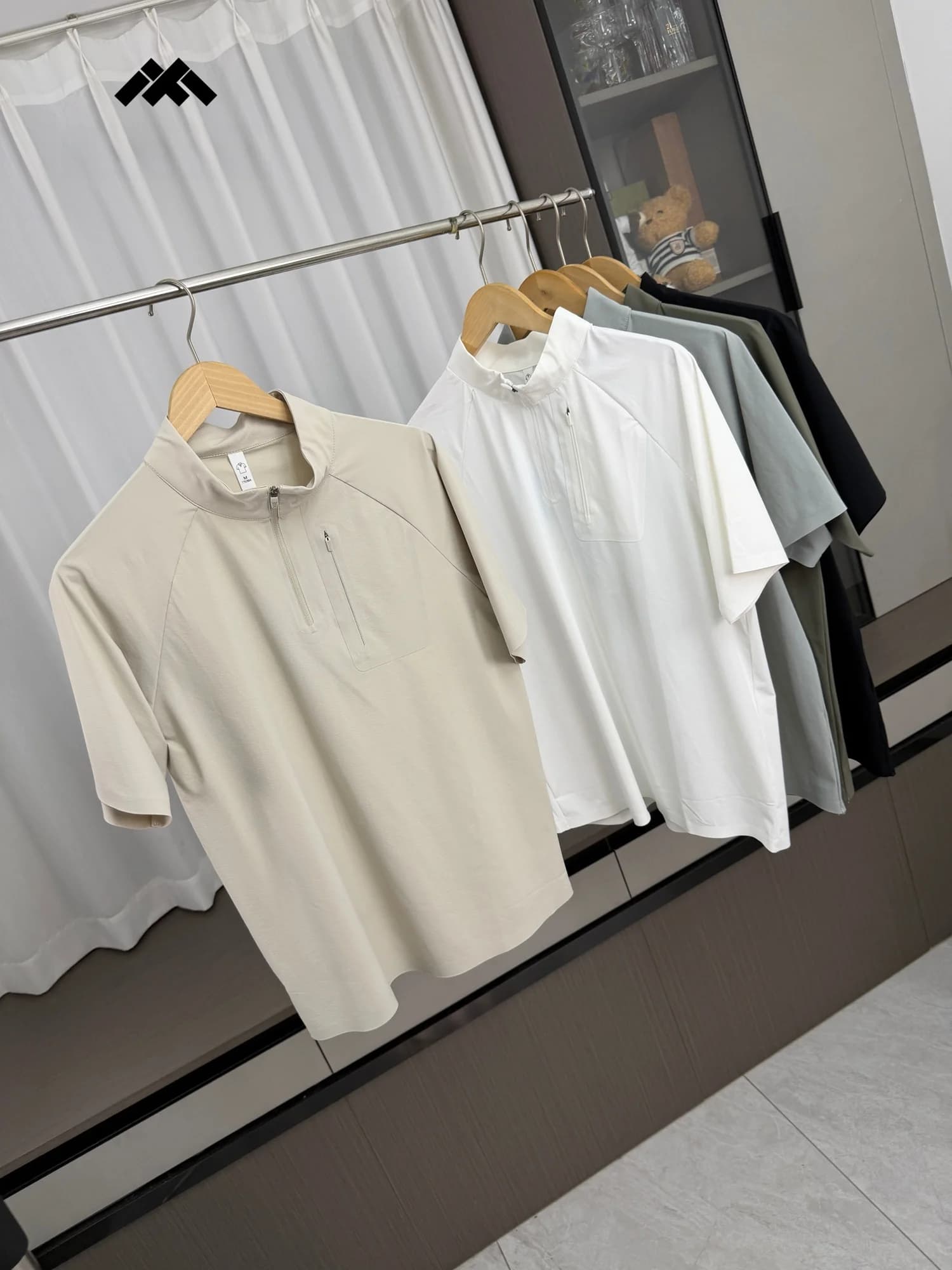 Cooling Ice Silk Half Zipper Stand Collar Lightweight Quick Dry Casual Men's Short Sleeve T-Shirt Sun Protection Clothing