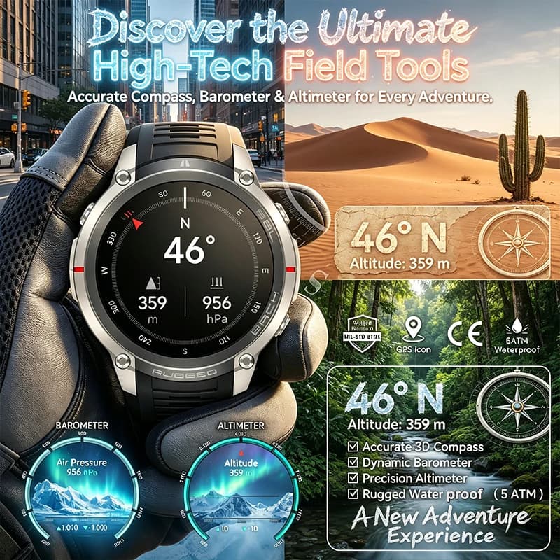 Multifunctional Smart Watch 1.43AMOLED Screen Sports Mode 500mAh Battery GPS 6 Satellite Positioning 5ATM Waterproof Smart Watch