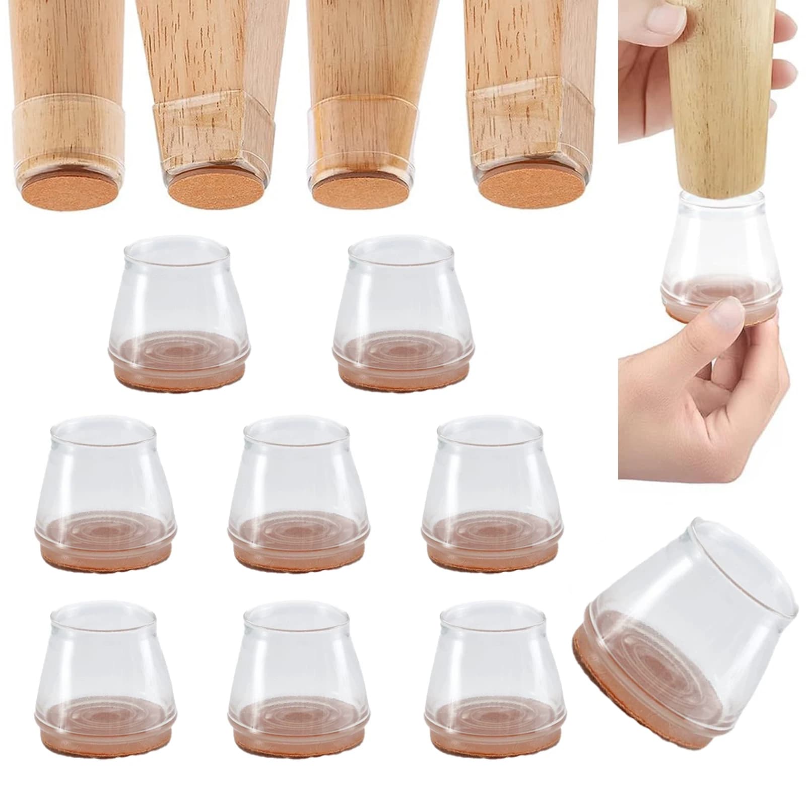 8PCS Silicone Chair Leg Protectors Round Felt Furniture Feet Pads Non Slip Anti Scratch Reduce Noise for Hardwood Floors