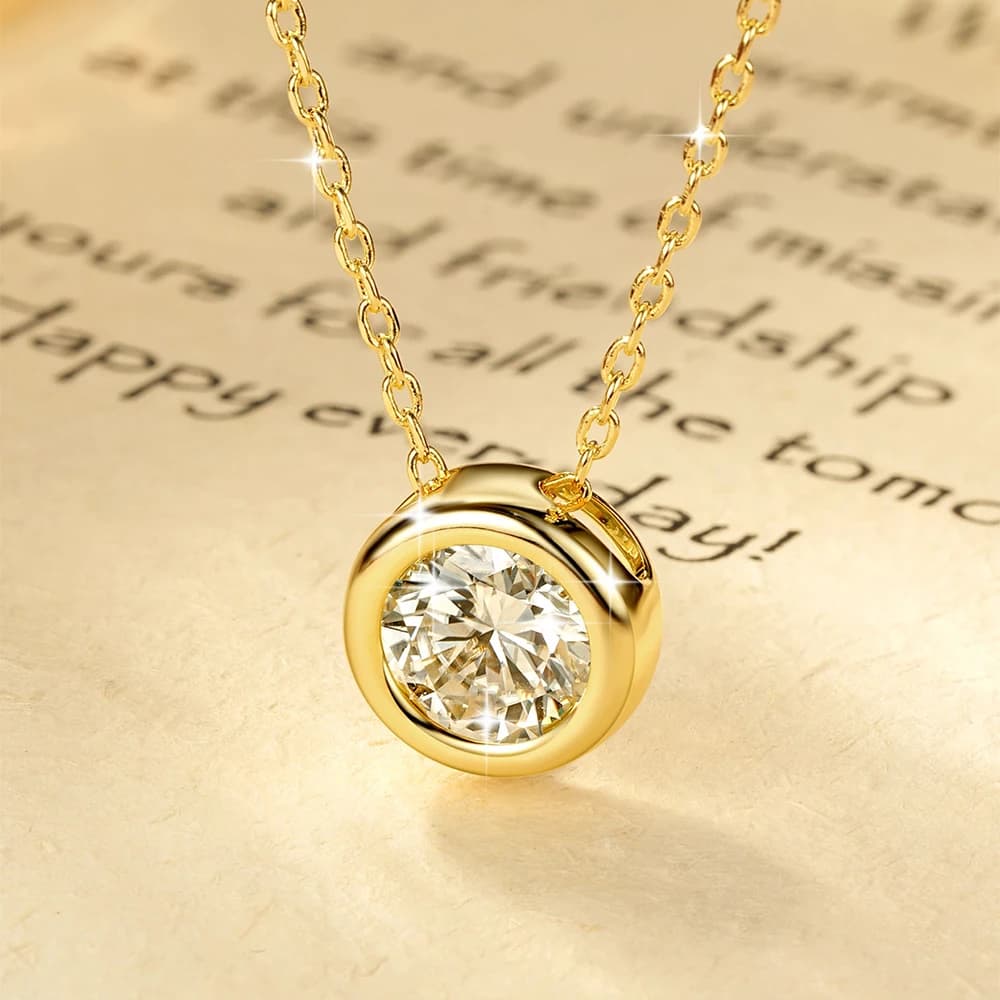 RAPRGOLD Collane con pendente rotondo in moissanite di diverse dimensioni per donna, catene in oro 14 carati, gioielli raffinati, regali con certificato