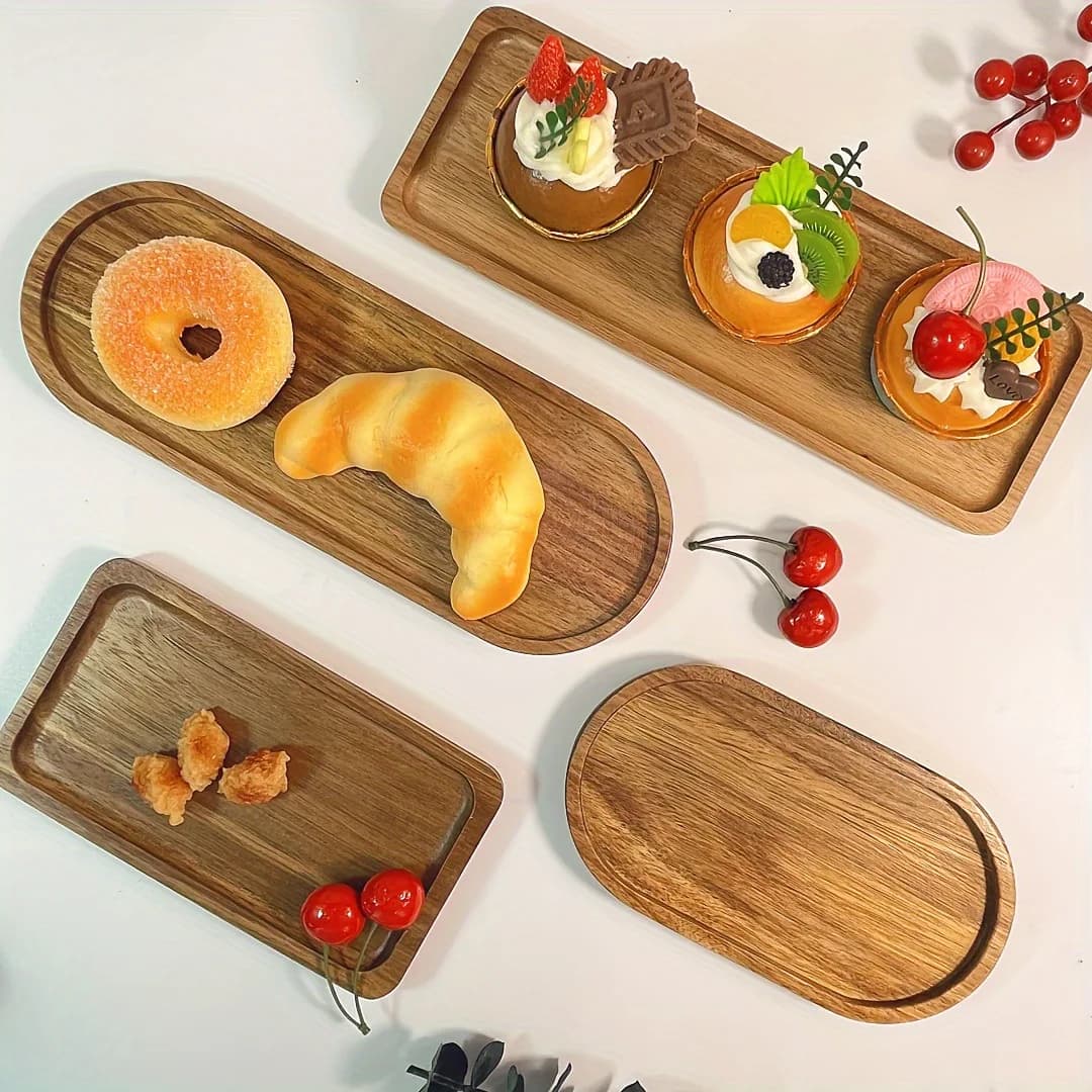 1 pz stoviglie in legno massello ovale di forma quadrata piatto da dessert vassoio in legno in stile giapponese piatto da snack piatto di frutta secca in legno