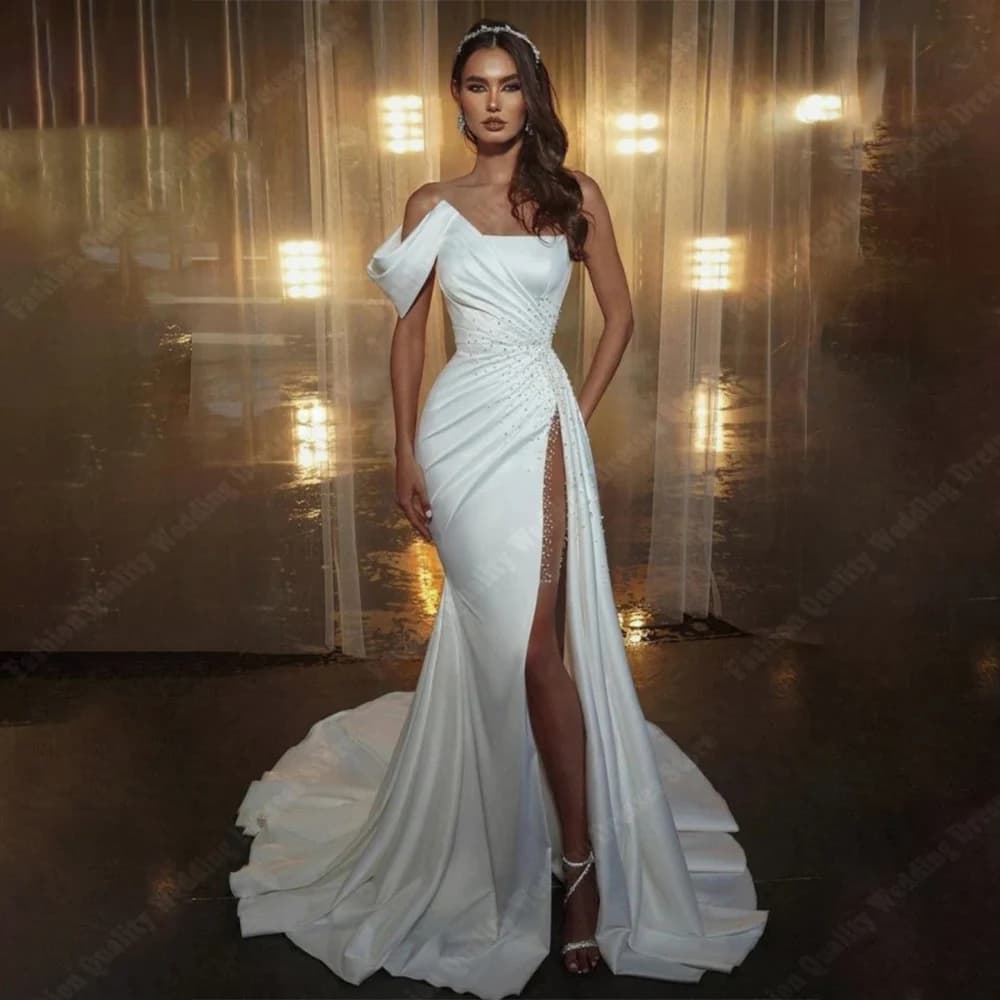 Elegant Mermaid Women Wedding Dresses Sexy High Forking Princess Bridal Gowns Mopping Length Party Vestidos De Novia Customized