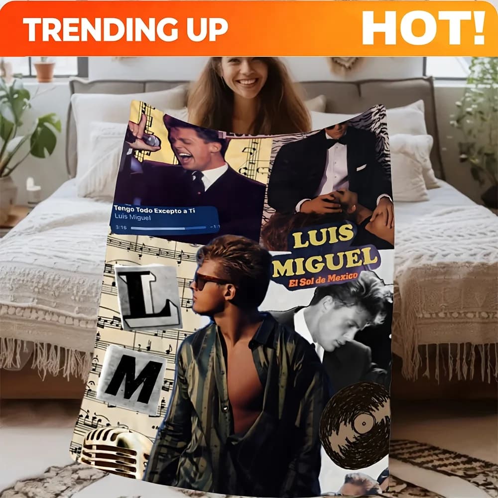 Customize 1pc Luis Miguel Throw Blanket - Soft Flannel All-Season Bedspread with Vintage Music Poster Design (Songs: "L-O-V-E",