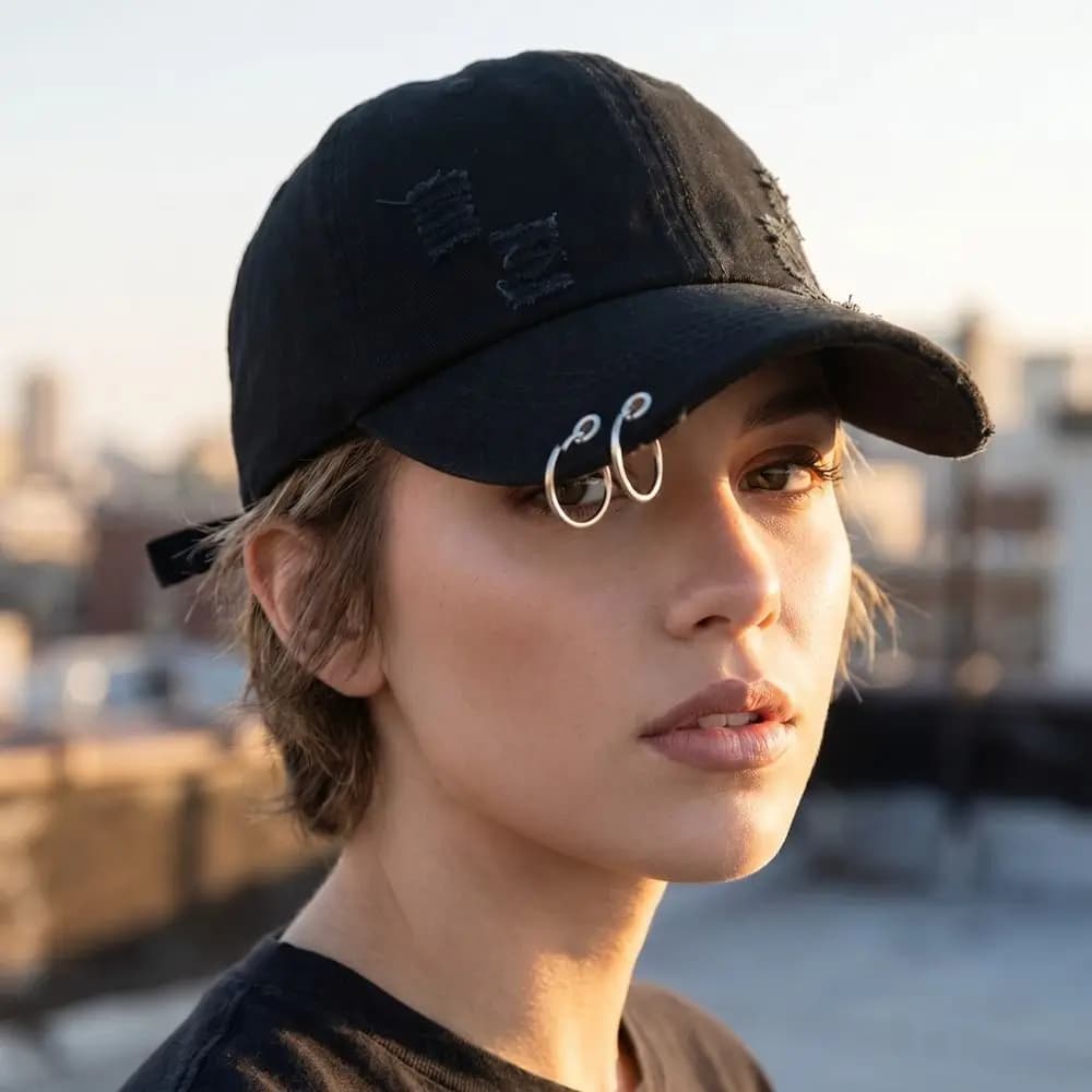 Versatile Creative Iron Ring Baseball Cap Hip Hop Cotton Ripped Denim Baseball Hat Korean Fashion Sun Hat Street