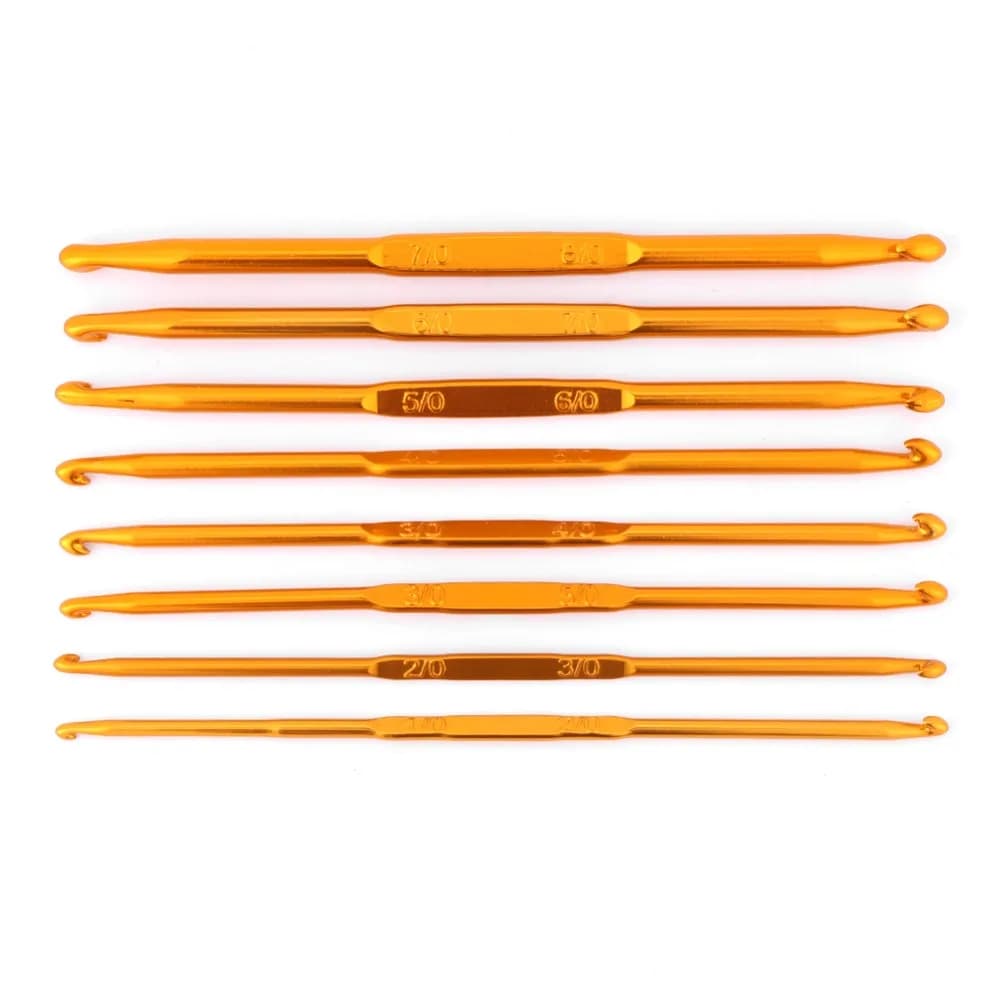 8pcs Golden Color Double Ended Crochet Hook Alumina Material Double Ended Design Crochet Knitting Needle Set Gold Aluminum