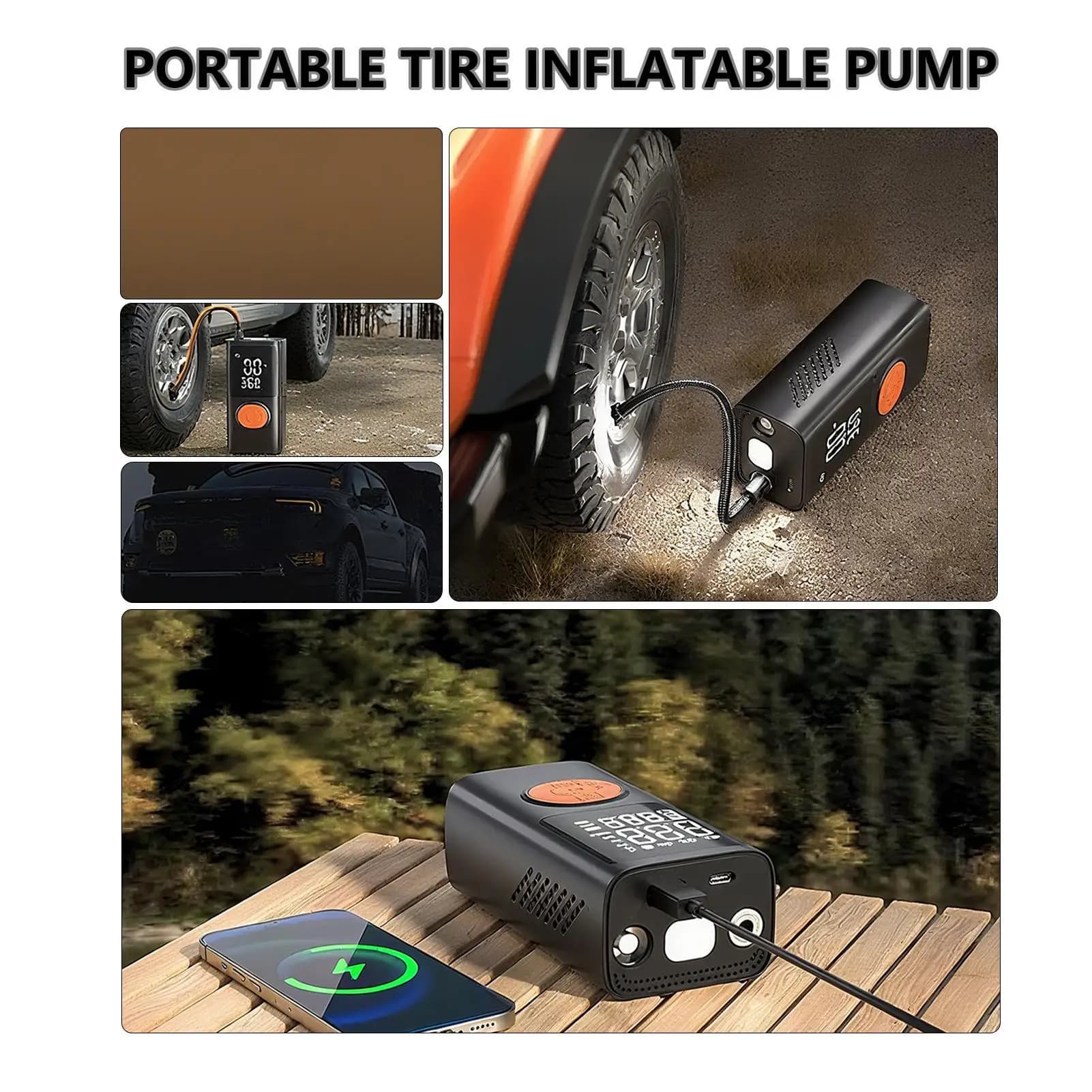 Gonfiatore per pneumatici leggero ricaricabile con pompa elettrica portatile portatile con compressore d'aria con manometro digitale per palla da bici per camion