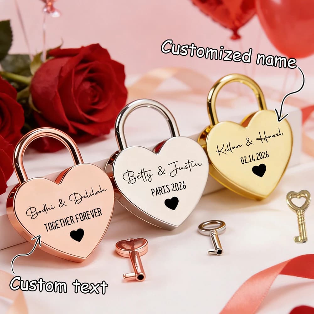 Lucchetto a Forma di Cuore Personalizzato con Nome, Serratura con Testo Personalizzato e Chiavi, Regalo per Anniversario, Decorazione per la Casa