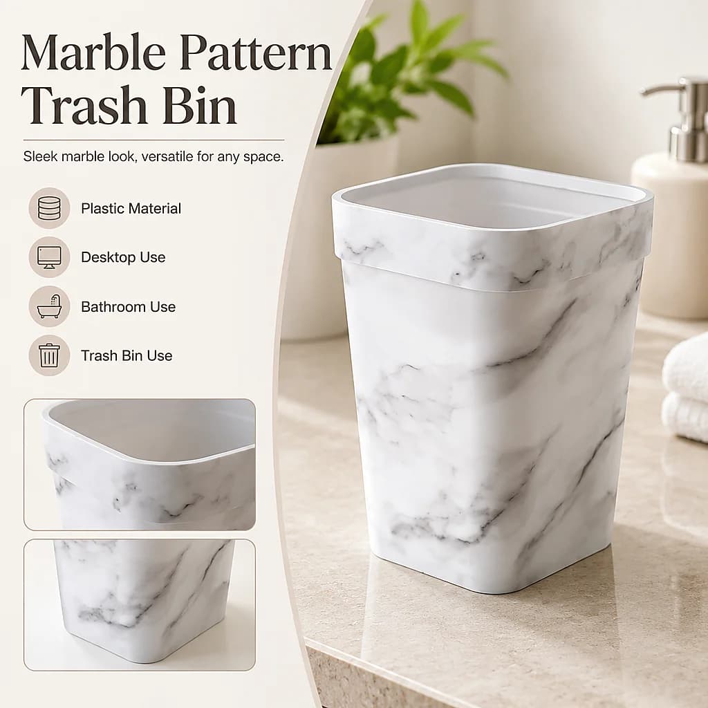 Neutral Tone No-Lid Square Waste Container, Minimalist Lightweight Decorative Garbage Basket for Apartment Bedrooms, Restrooms and Tiny Office Cubicles