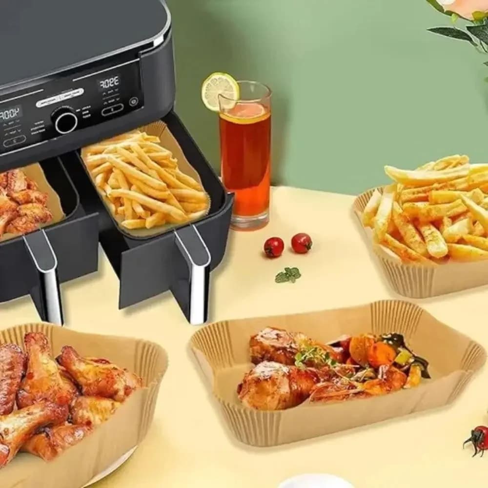 Carta da Forno Monouso per Friggitrice ad Aria 50/100pz Rettangolare, Tappetino Antiaderente per Cucina, Microonde e Barbecue, Accessori per Cottura
