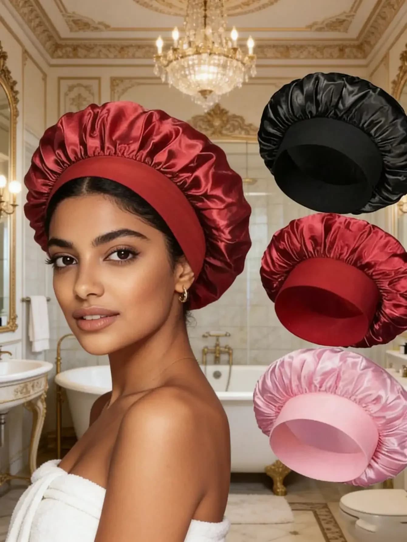New Satin Wide Brim Nightcap Silky Bonnet Hair Wrap for Sleeping Sleep Cap With Elastic Soft Band Styling Cap Hair Wrapping Tool
