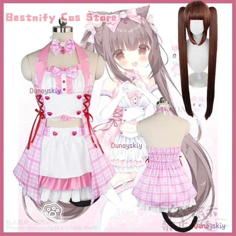 CosplayGame Nekopara ssiChocola Costume Anime Pink Idol Kawaii Dress Maid Lolita Jirai Kei Ragazze Performance Outfit Cos Personalizzato