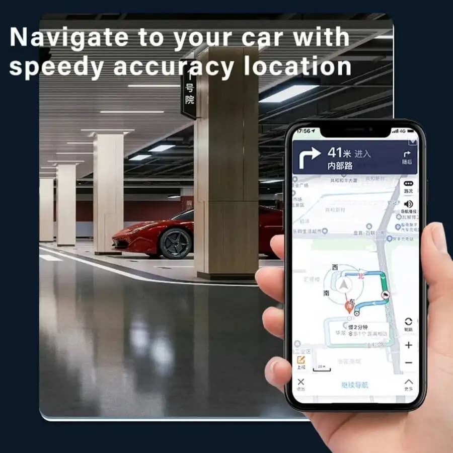 Caricabatterie da auto USB-C a doppia porta integrato con localizzatore GPS di precisione per il tracciamento del veicolo, compatibile con Find My, lunga durata della batteria