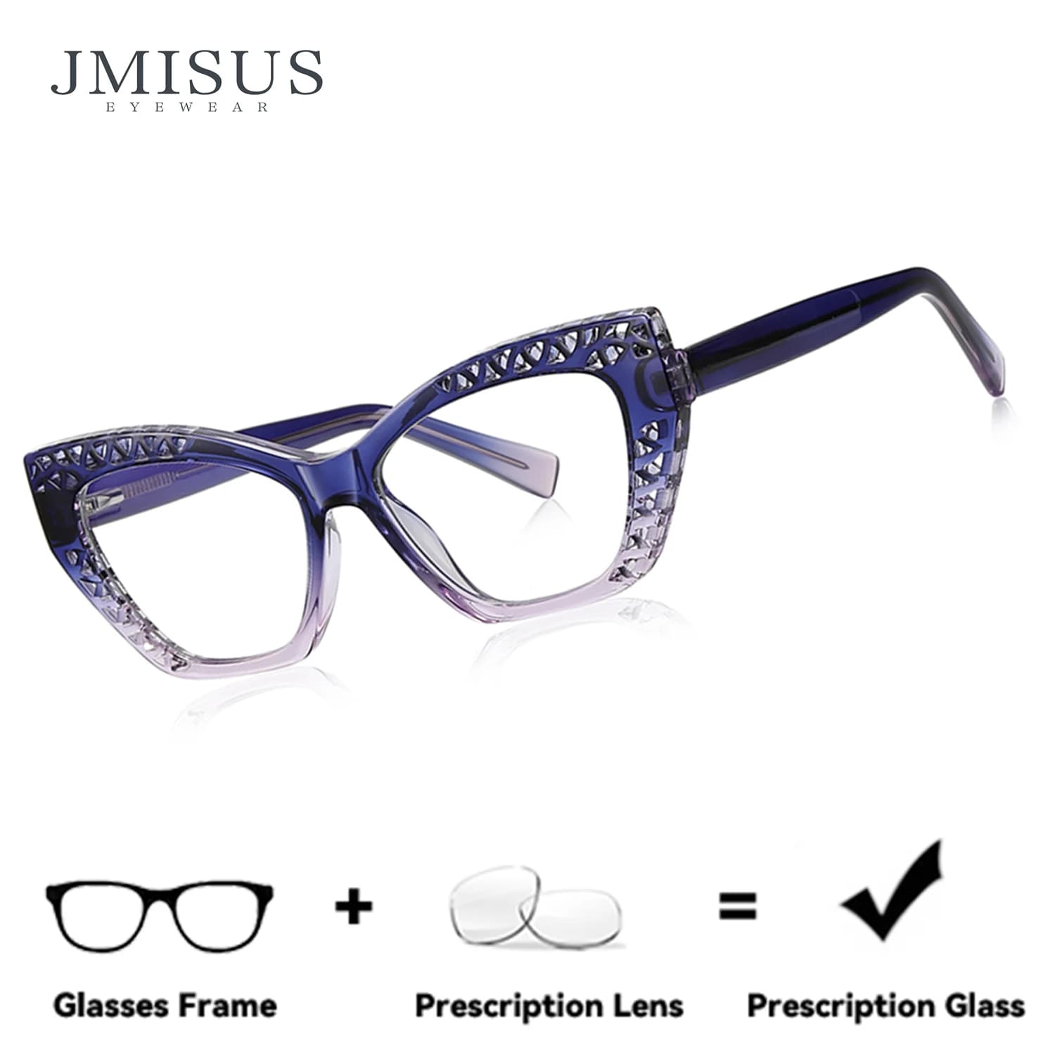 JMISUS Occhiali da vista fatti a mano in acetato, modello Cat Eye, da donna, a forma di farfalla, occhiali ottici per miopia, occhiali da sole fotocromatici
