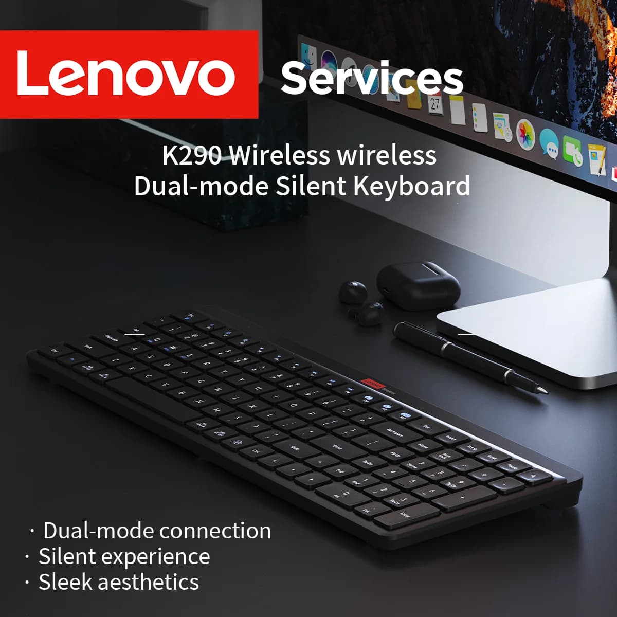 Lenovo Dual Mode Dual-Device Connection Wireless Office Keyboard Long Battery Life Rechargeable Keyboard for Business Home Use