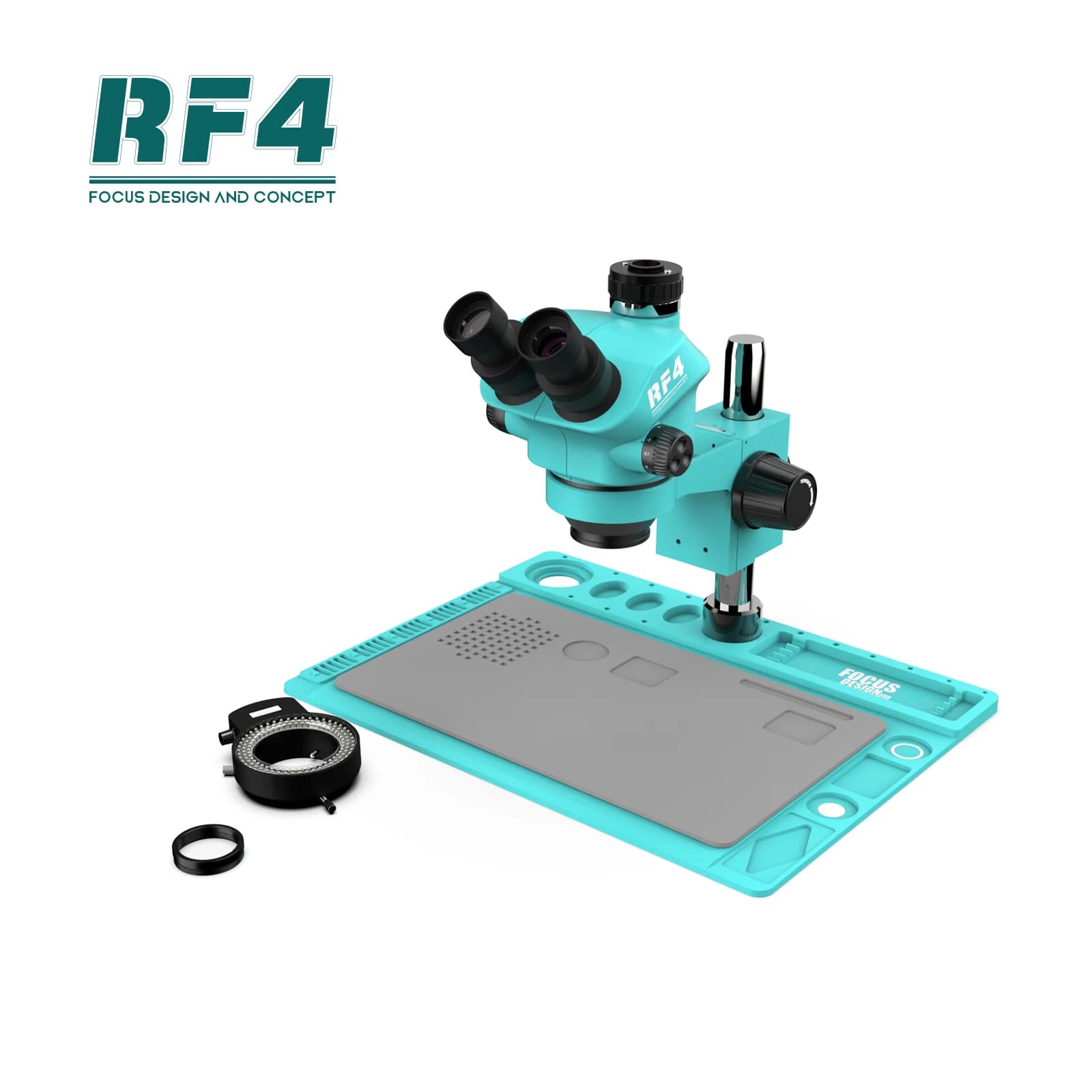 RF4 Nuovo design 7-50X Zoom continuo 6.5-65X Microscopio a base larga con cuscinetto antistatico per ingegnere di manutenzione PBC