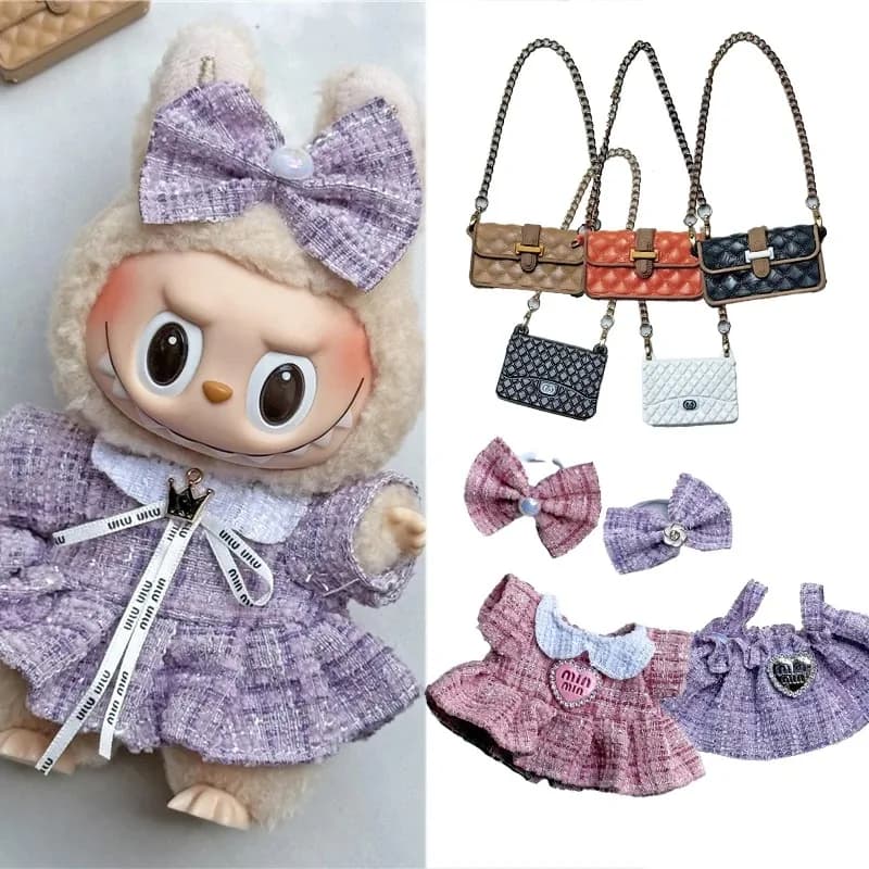 15 17 centimetri Per Labubu Bambola Abito Adorabile Vestito Abbigliamento Gonna Classica di Lusso Borsa a Tracolla di Moda Scarpe Set Accessori di Abbigliamento