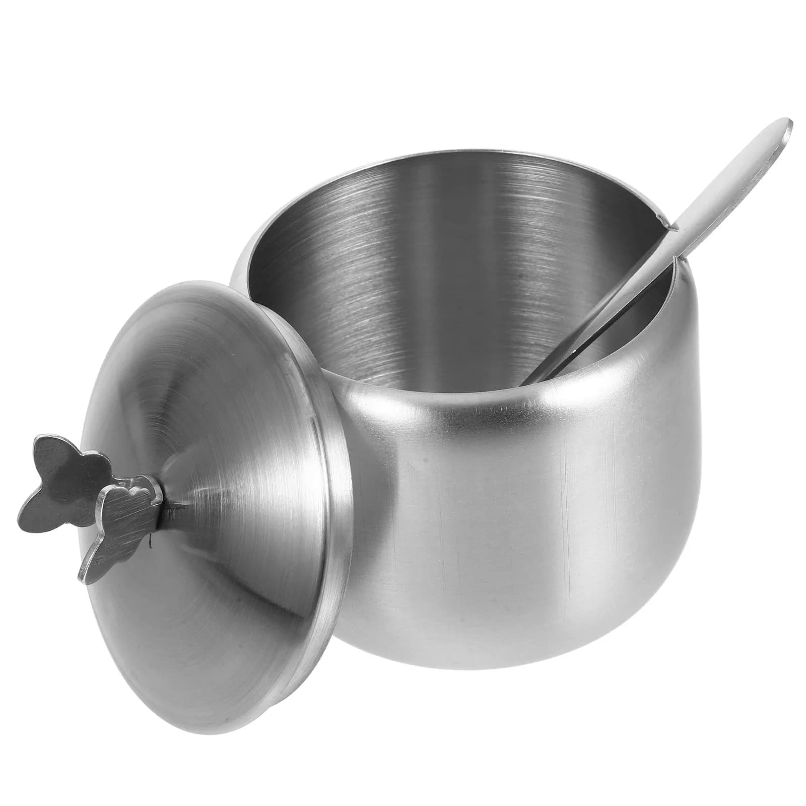 1 set di contenitori per zucchero in acciaio inossidabile con coperchio, cucchiaio, dispenser per zucchero, barattolo per sale, ciotola multiuso per la conservazione dei condimenti in cucina